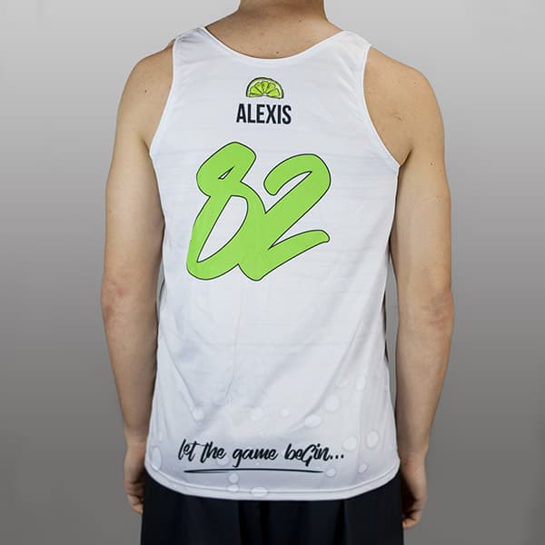 back of man wearing a white tank top #82